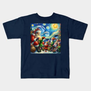 Santa & Elves Gift Preparation - Classic Oil Painting Kids T-Shirt